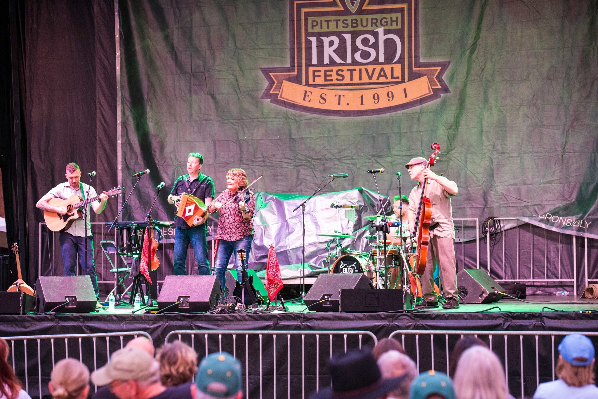 band performing on stage at Irish festival