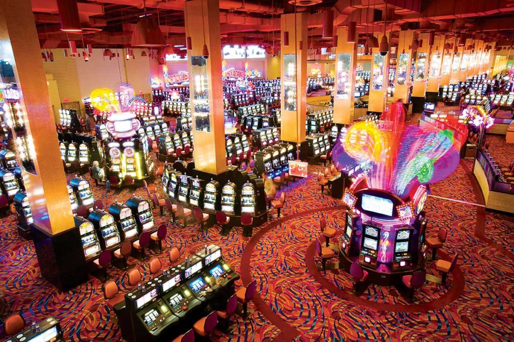 A photo of the interior of Harrah's Casino in Philadelphia featuring slot machines