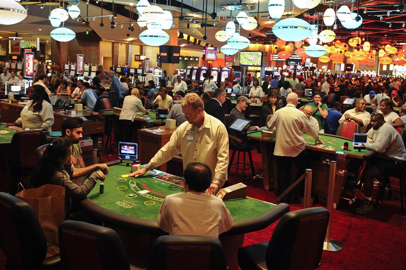 A photo of table games on the casino floor of Sugar House Casino in Philadelphia, PA