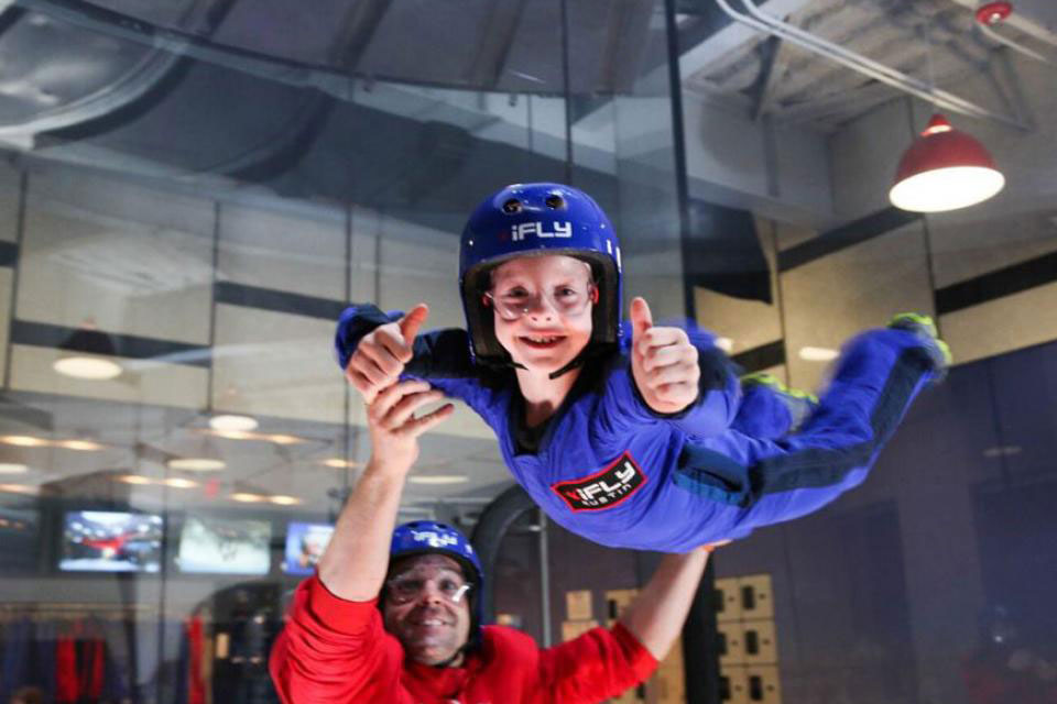 kid experiencing indoor skydiving at iFLY indoor skydiving at King of Prussia