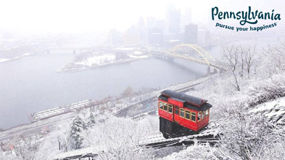 Pittsburgh skyline view snow covered