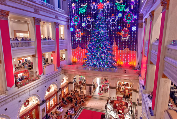 Holiday lights in Macys Mall