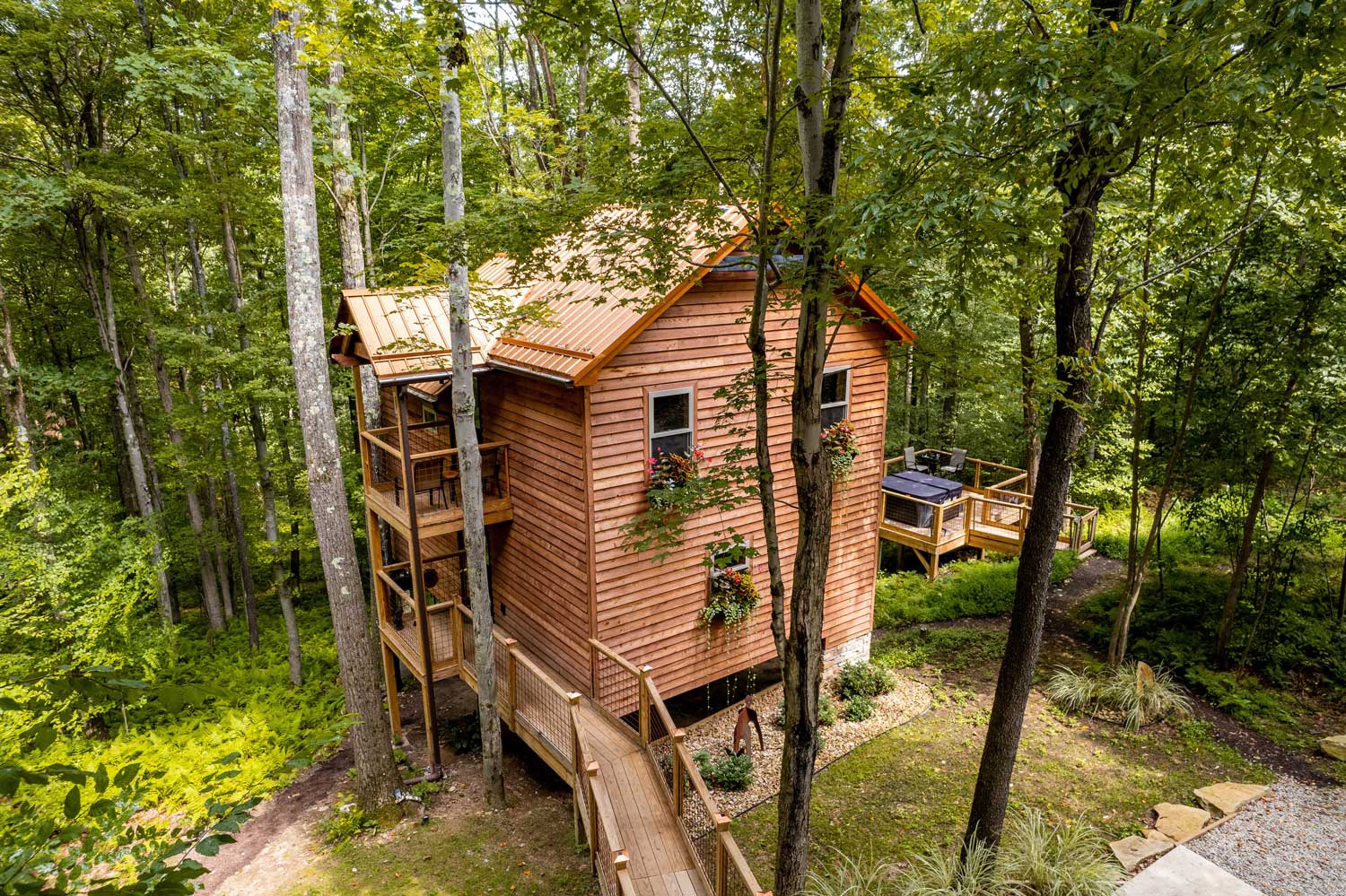 Wood Cabin House between trees