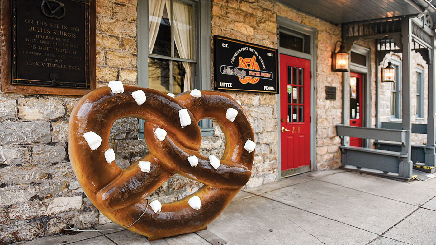 Giant Pretzel Structure in front of store