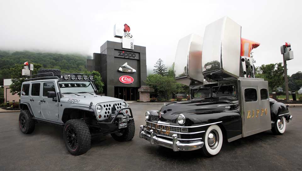 Car jeep in front of zippo case museum