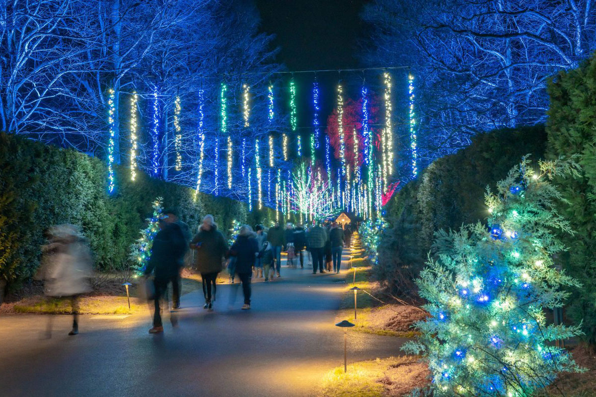 People walking thru Holiday Lights