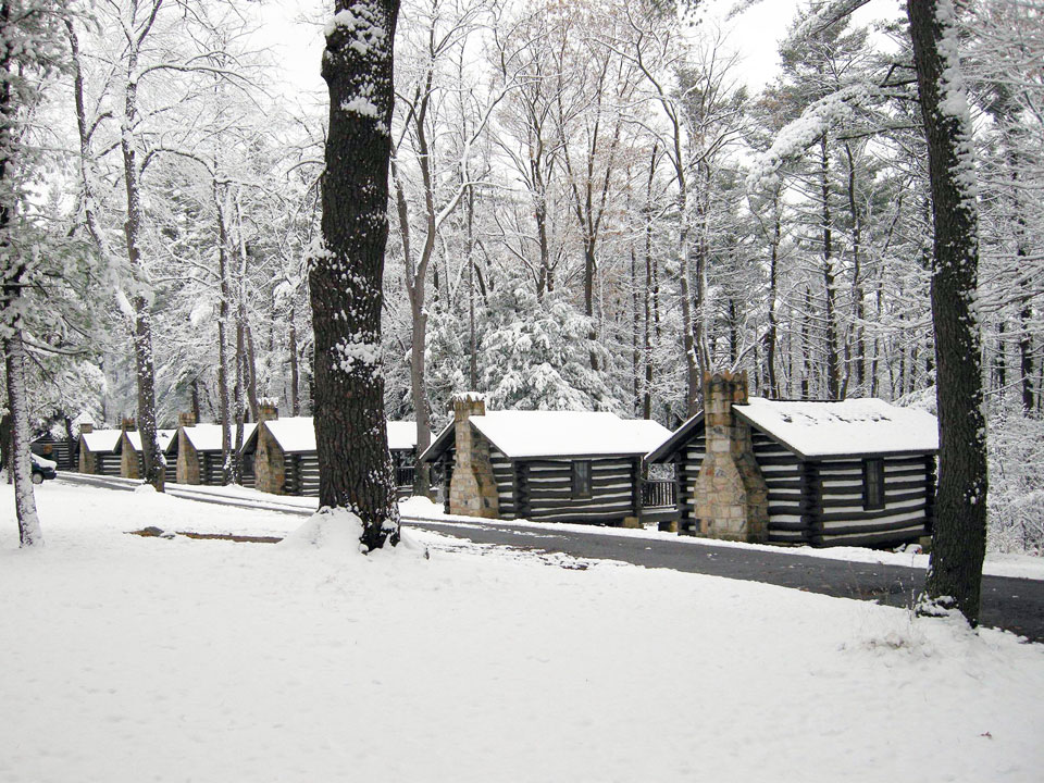 cabins covered in snow