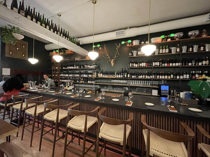 wine counter with wine bottle collection