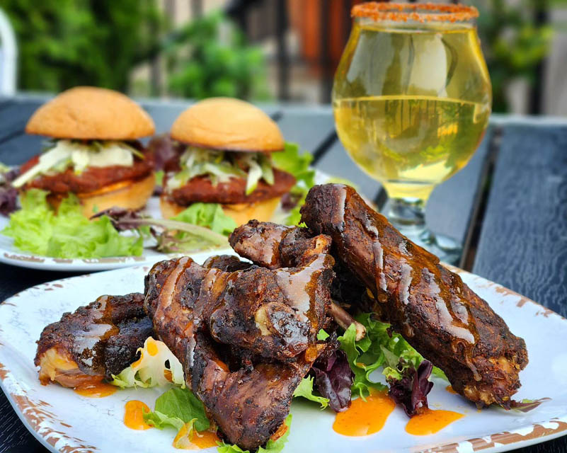 food served on table with a drink glass