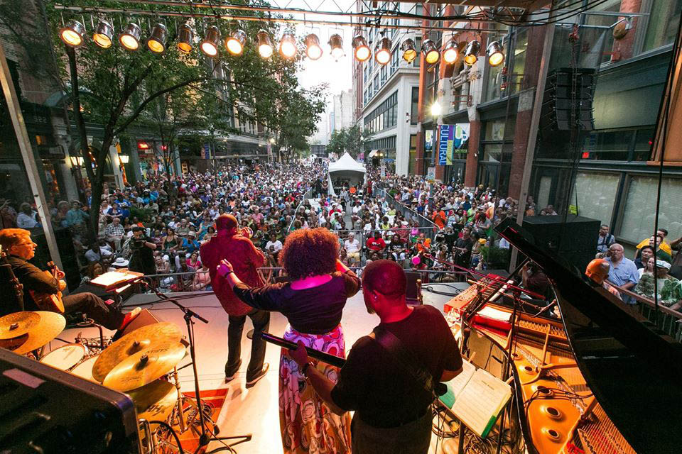 Band performing on stage at Pittsburgh International Jazz festival