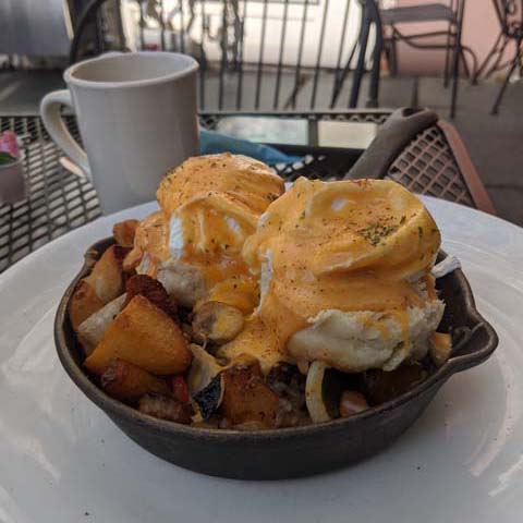 breakfast eggs and coffee on table