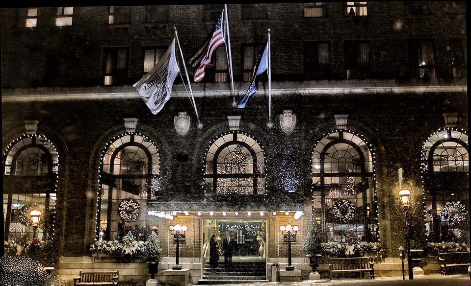 Holiday theme decorated Historic Hotel Bethlehem exterior