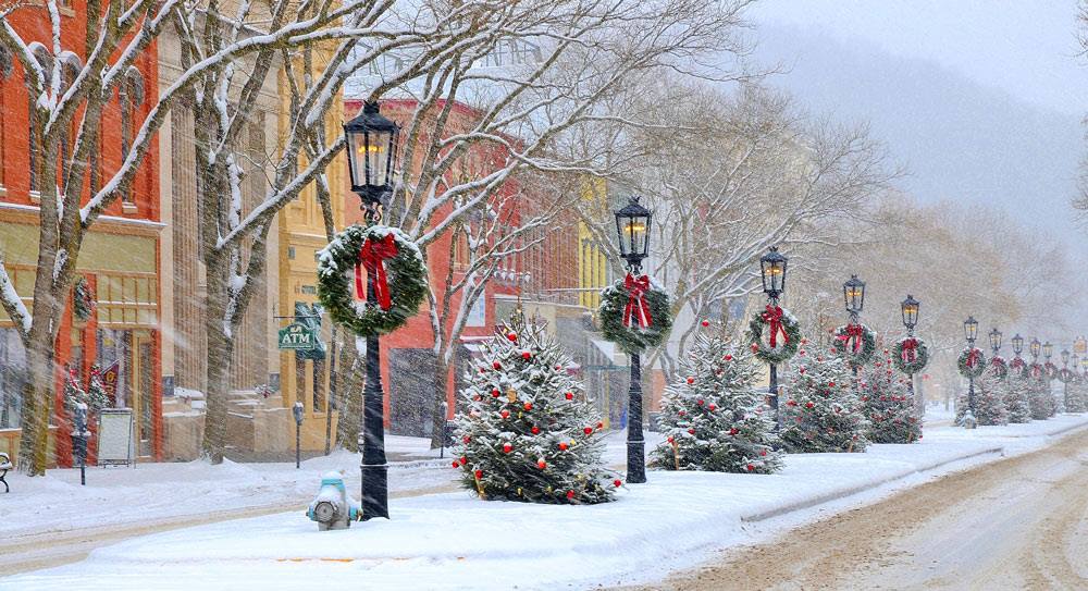 Holiday Decorations on main street downtown wellsboro