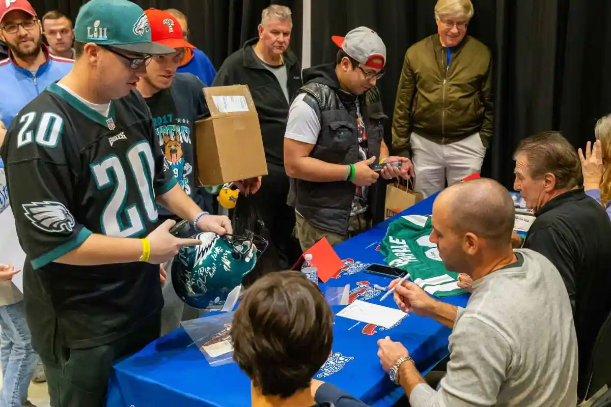 Philly sports team fans in jerseys