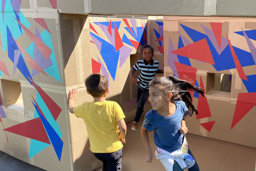 kids enjoying art maze