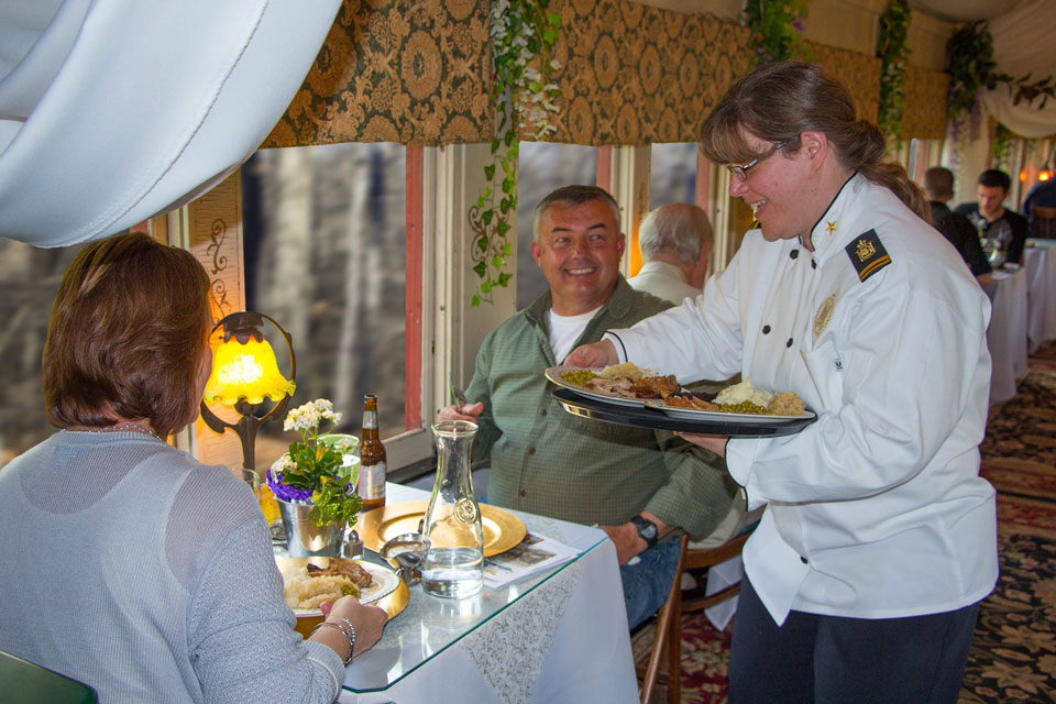 Fathers day dining inside rail car