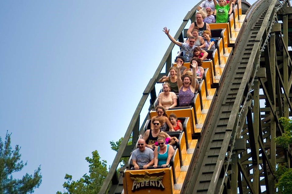 Phoenix roller coaster ride at Knoebels amusement park