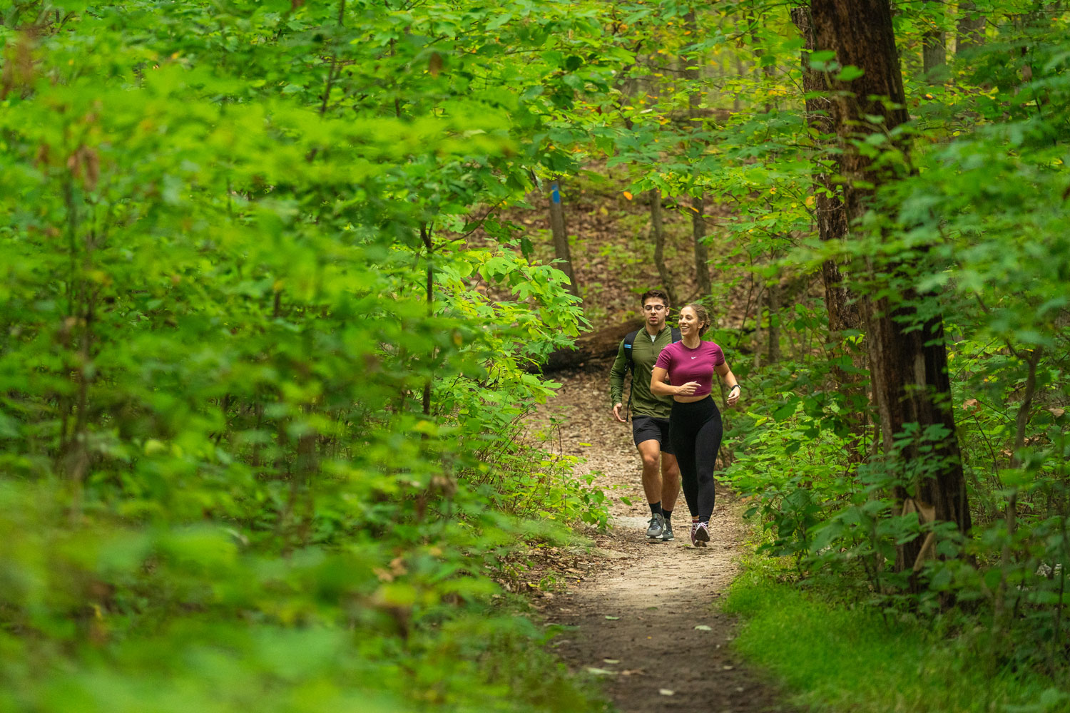 A couple hiking on a trail