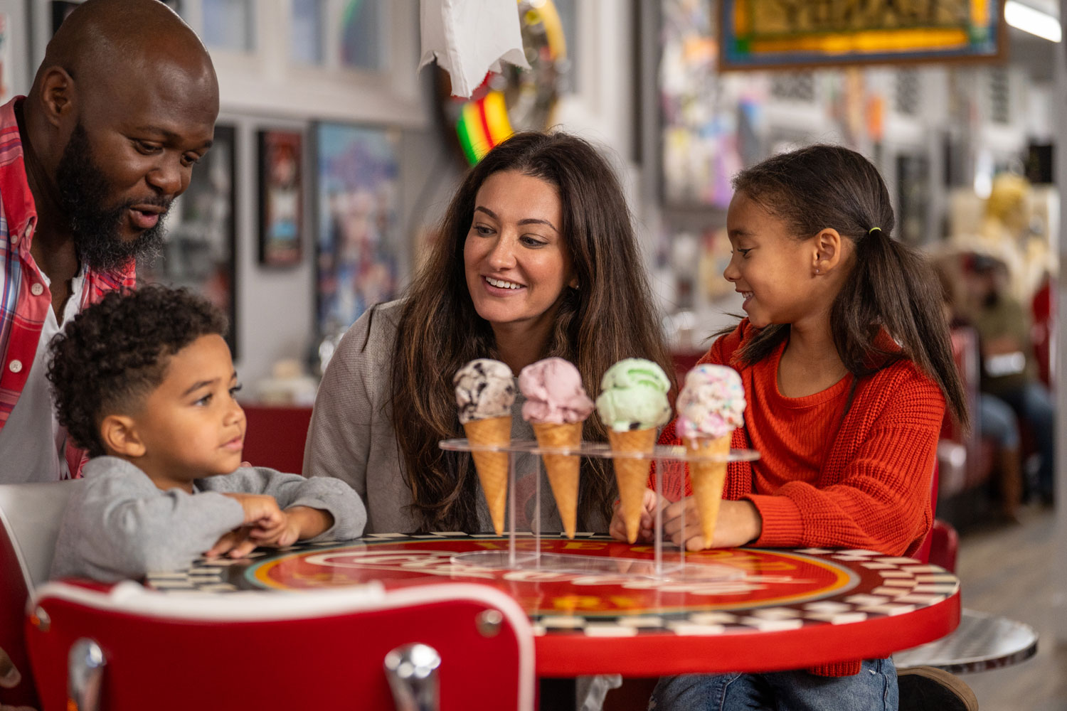 family on ice cream trail at creamery