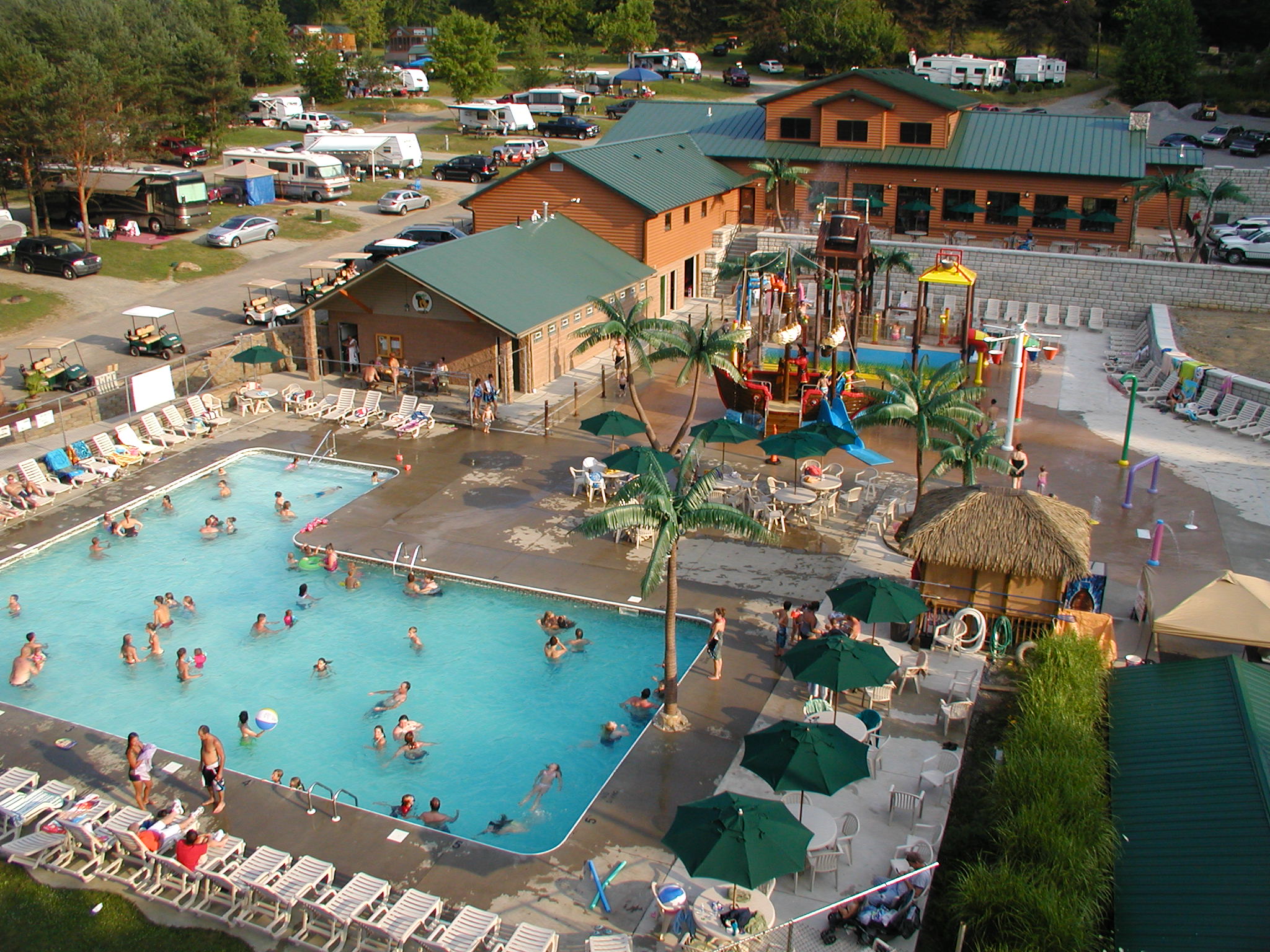 aerial view of swimming and splash pad at Yogi Bear’s Jellystone Park Camp Resort
