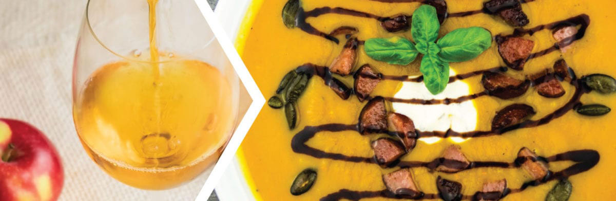 butternut squash soup with wine on side