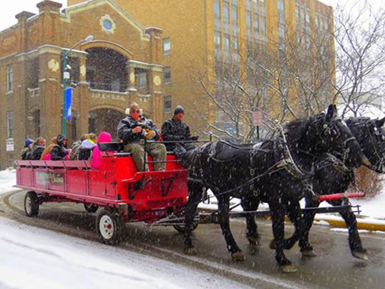 Horse Carriage ride during snow on main street