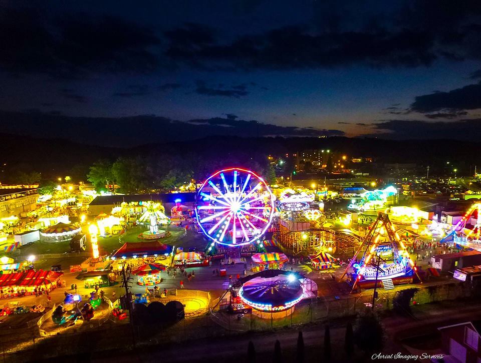 clearfield county fair aerial image during night under lights