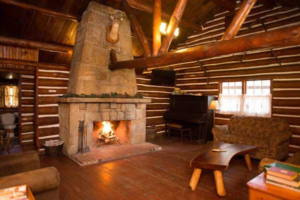Fireplace inside cabin