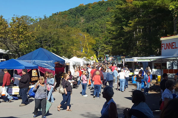 vendor stalls and people crowded at arts festival