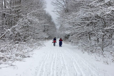 snow shoeing couple