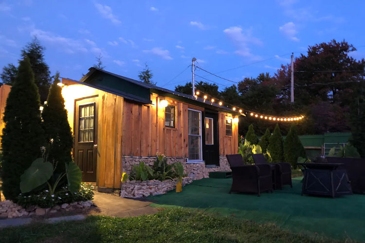 outdoor lights hanging outside cabin