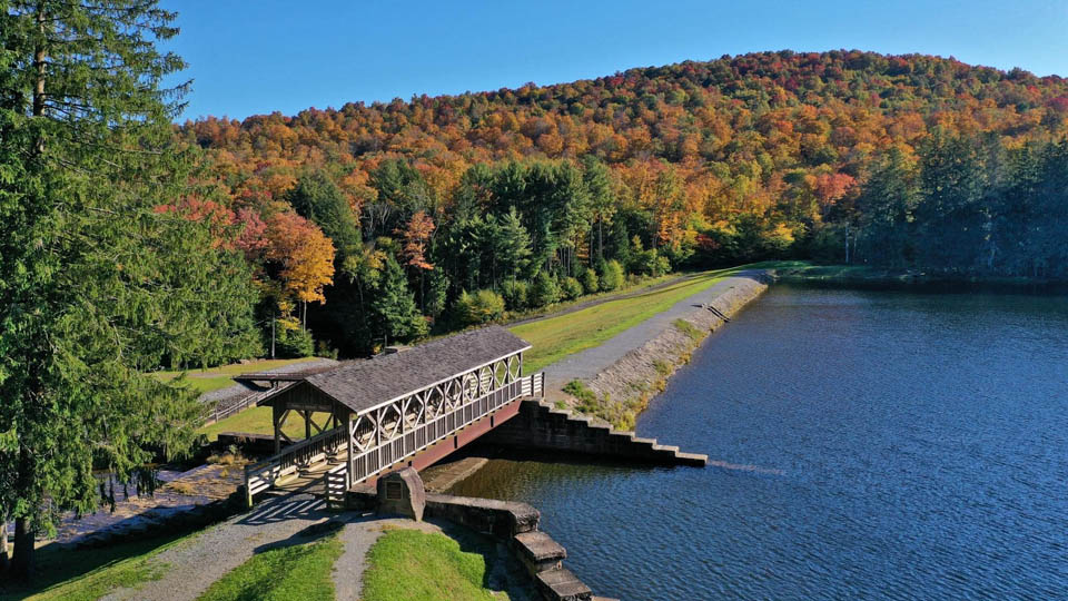 Covered Bridge near a Dam