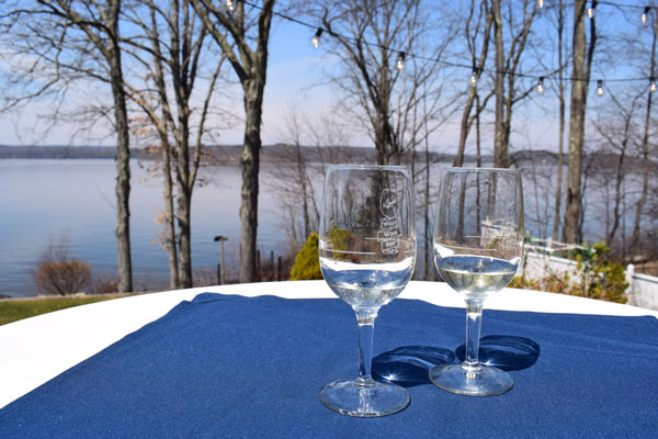 wine poured in glasses place on table