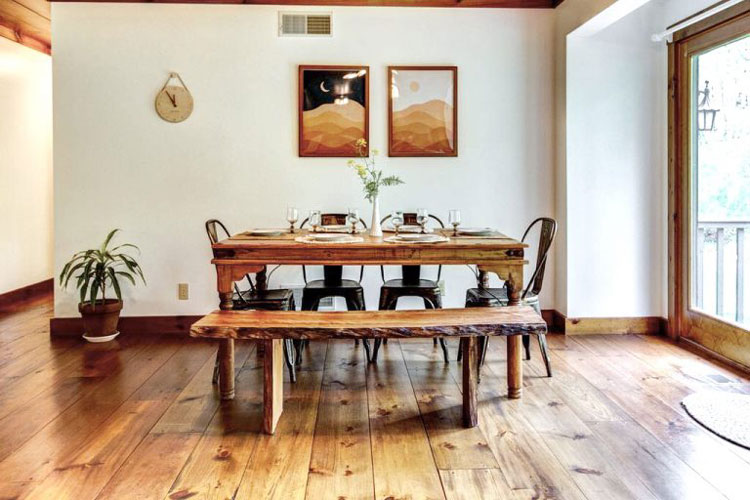 A dining table in a room