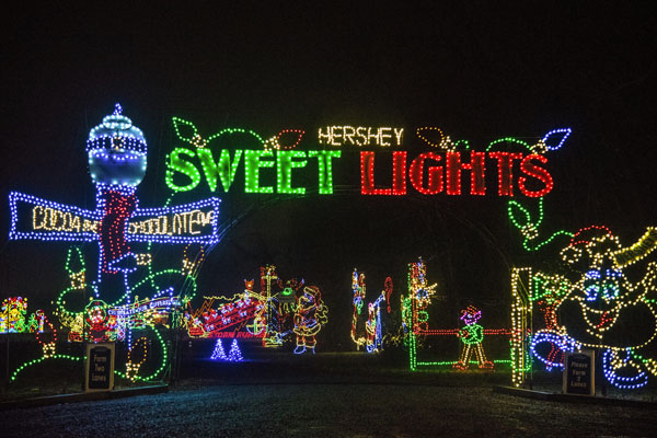 Holiday Sweet Lights sign with lights