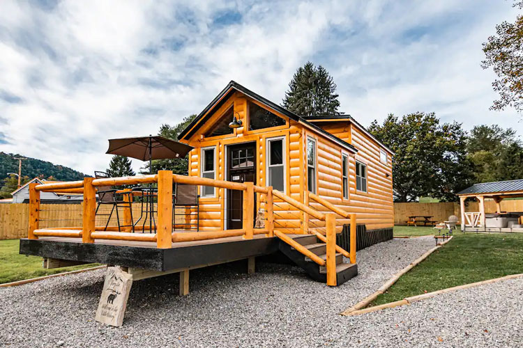 Wooden log cabin house
