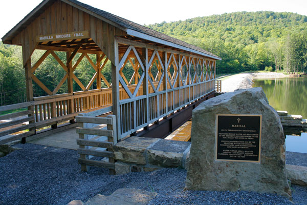 Wooden Covered Bridge over river