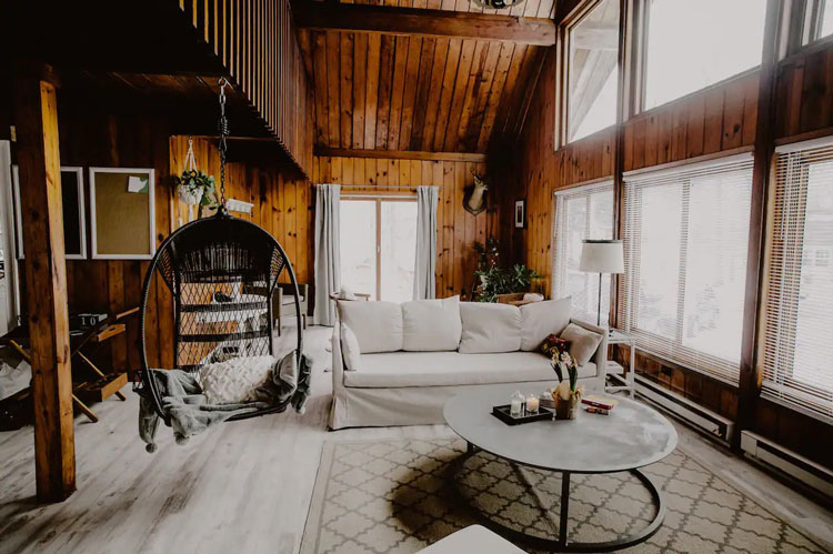 Sofa and Hanging chair in Living space of a cabin