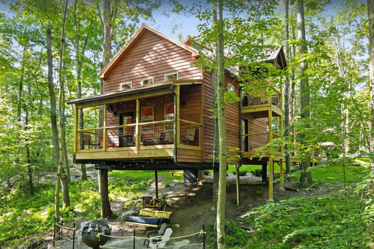 A log cabin in the woods