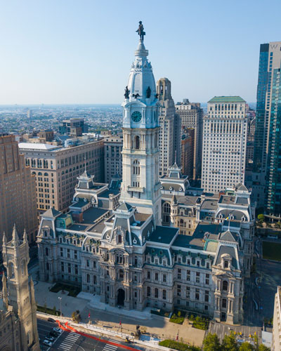 philly city hall arieal view