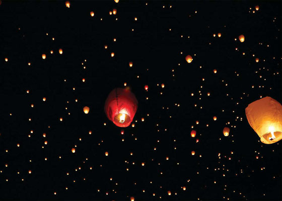 air lanterns released in to sky at night