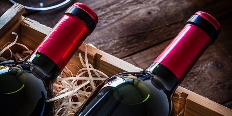 wine bottle in wooden crate