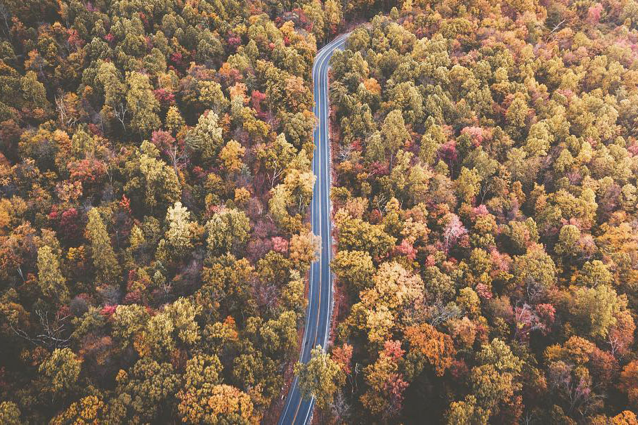 scenic drive birds eye view fall colors
