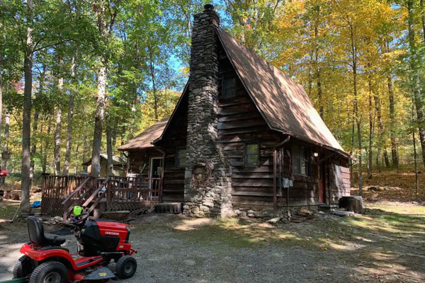 A log cabin in the woods