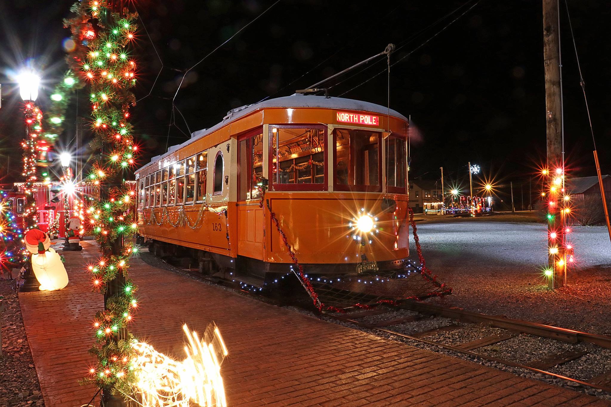 North Pole trolley ride with christmas lights