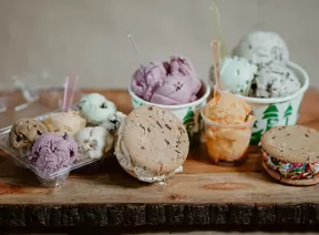 Ice cream bowls and cones styled for a photoshoot