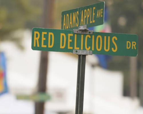 "red delicious drive" street sign