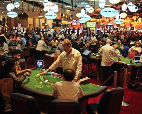 A photo of table games on the casino floor of Sugar House Casino in Philadelphia, PA