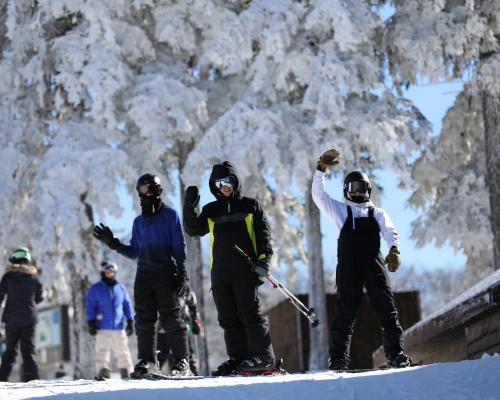 Group people holding their Ski grear