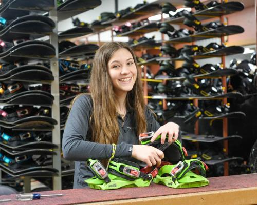 a girl at Ski gear rental